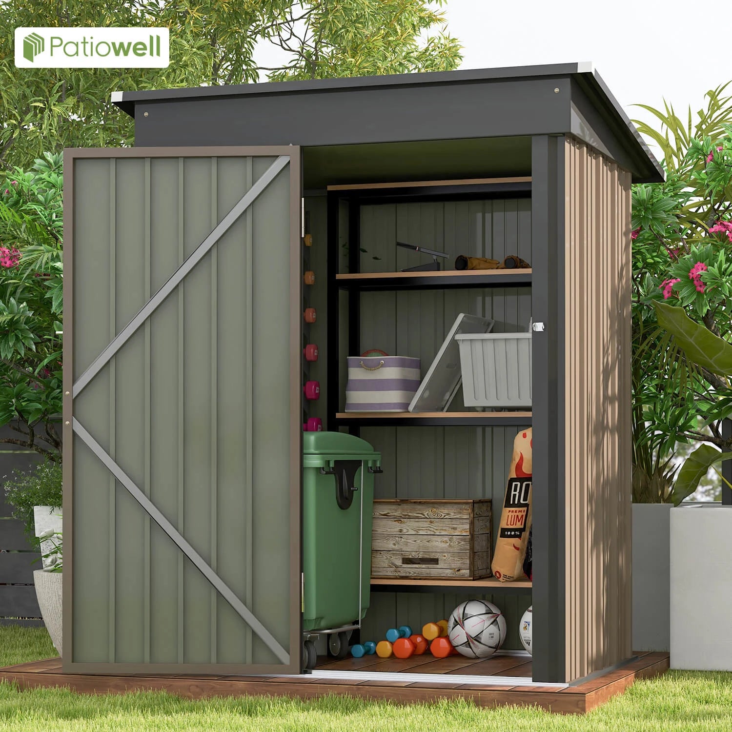 5x3 FT Outdoor Storage Shed, Tool Shed with Sloping Roof and Lockable Door