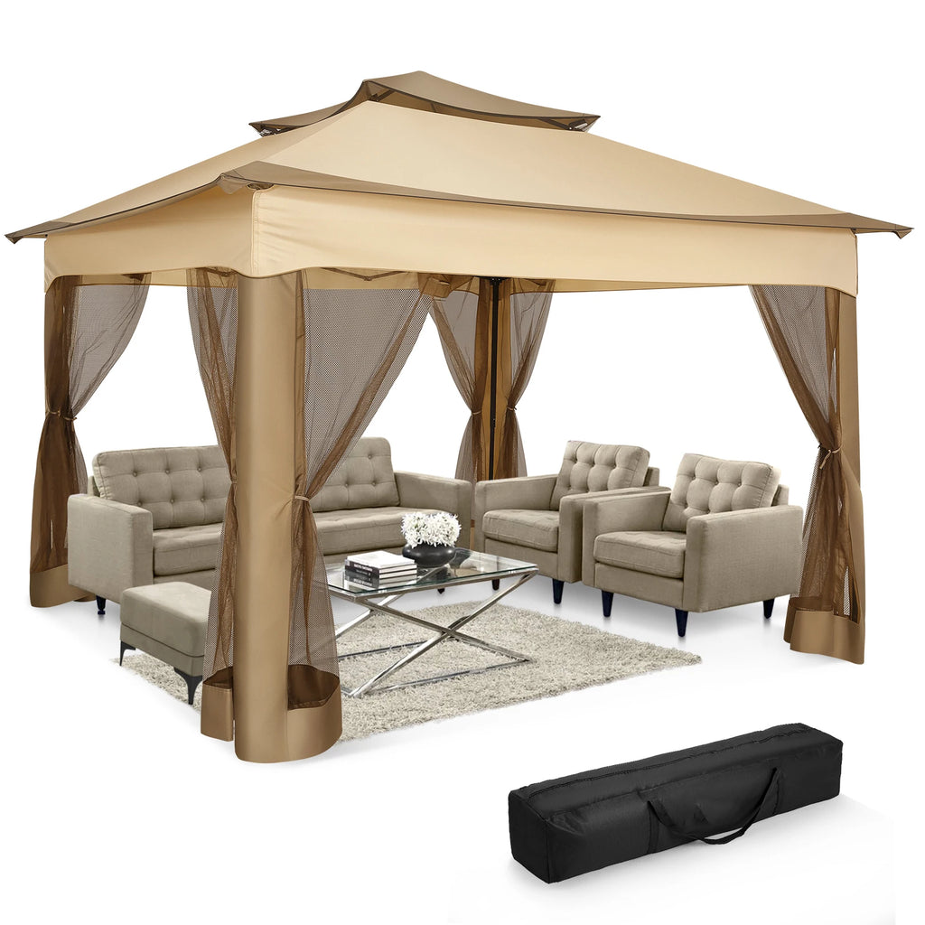 11x11ft Pop Up Gazebo Pavilion With Mosquito Netting Outdoor Canopy Tent With Carry Bag