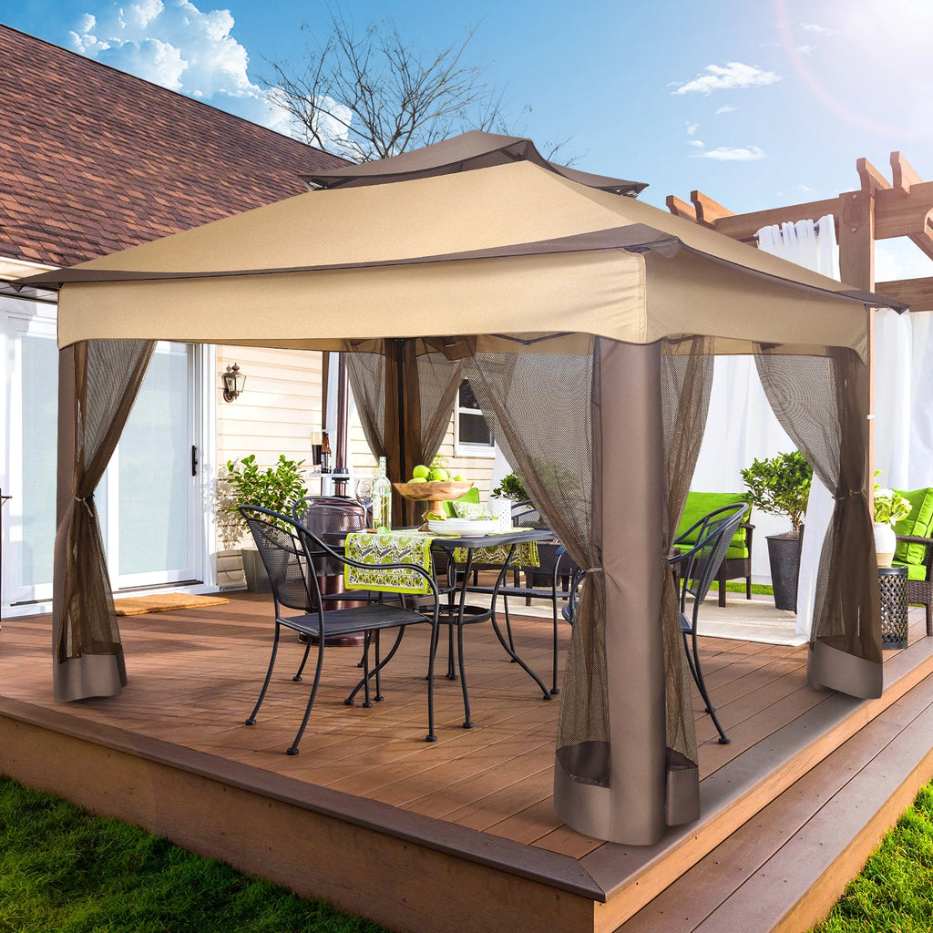 11x11ft Pop Up Gazebo Pavilion With Mosquito Netting Outdoor Canopy Tent With Carry Bag
