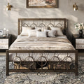 Metal Platform Bed Frame with Vintage Circular Design Headboard and Footboard, Extra Under-Bed Storage