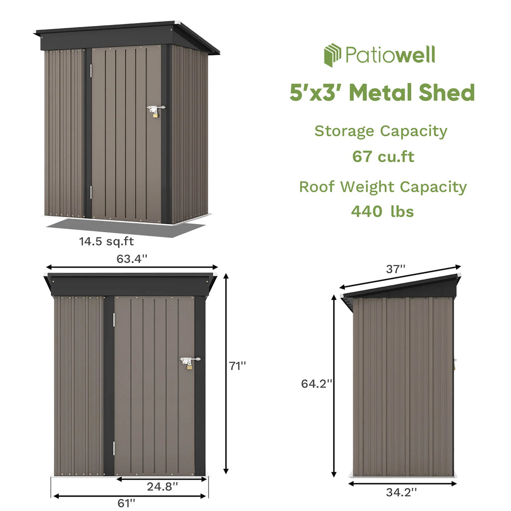 5x3 FT Outdoor Storage Shed, Tool Shed with Sloping Roof and Lockable Door