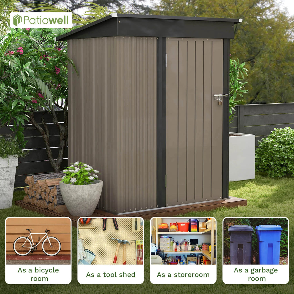 5x3 FT Outdoor Storage Shed, Tool Shed with Sloping Roof and Lockable Door