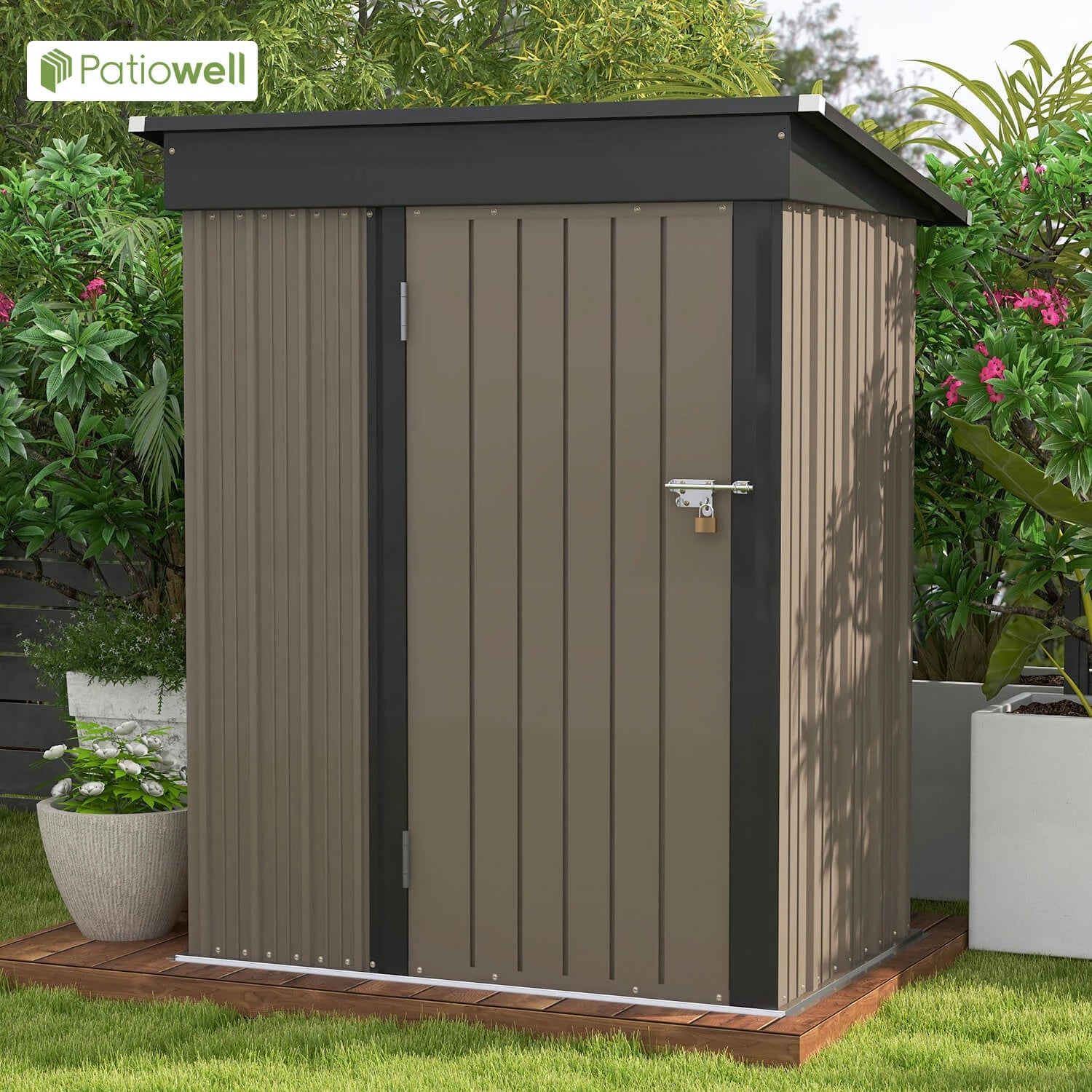 5x3 FT Outdoor Storage Shed, Tool Shed with Sloping Roof and Lockable Door