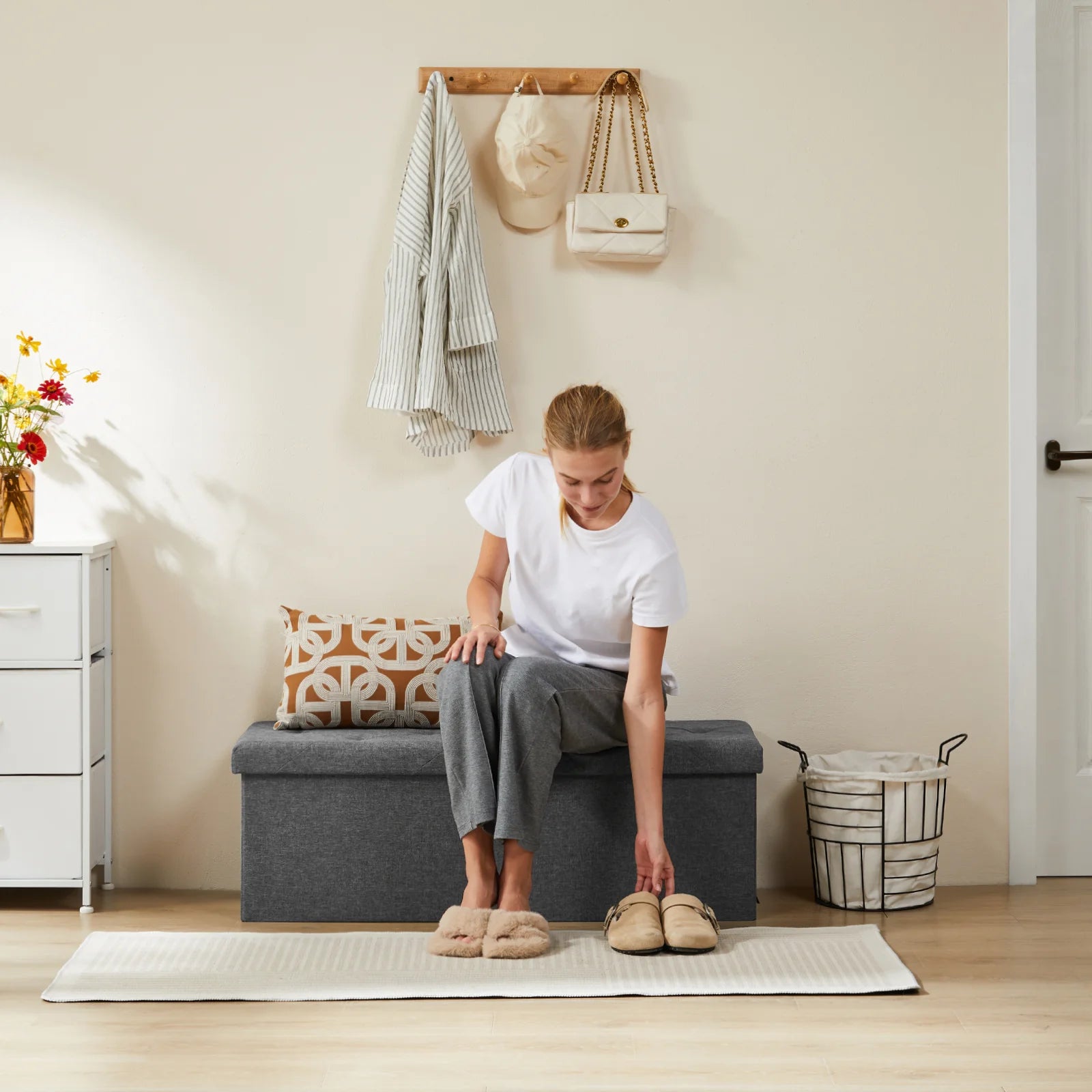 Folding Storage Ottoman Bench Hidden Storage Footstool Toy Box