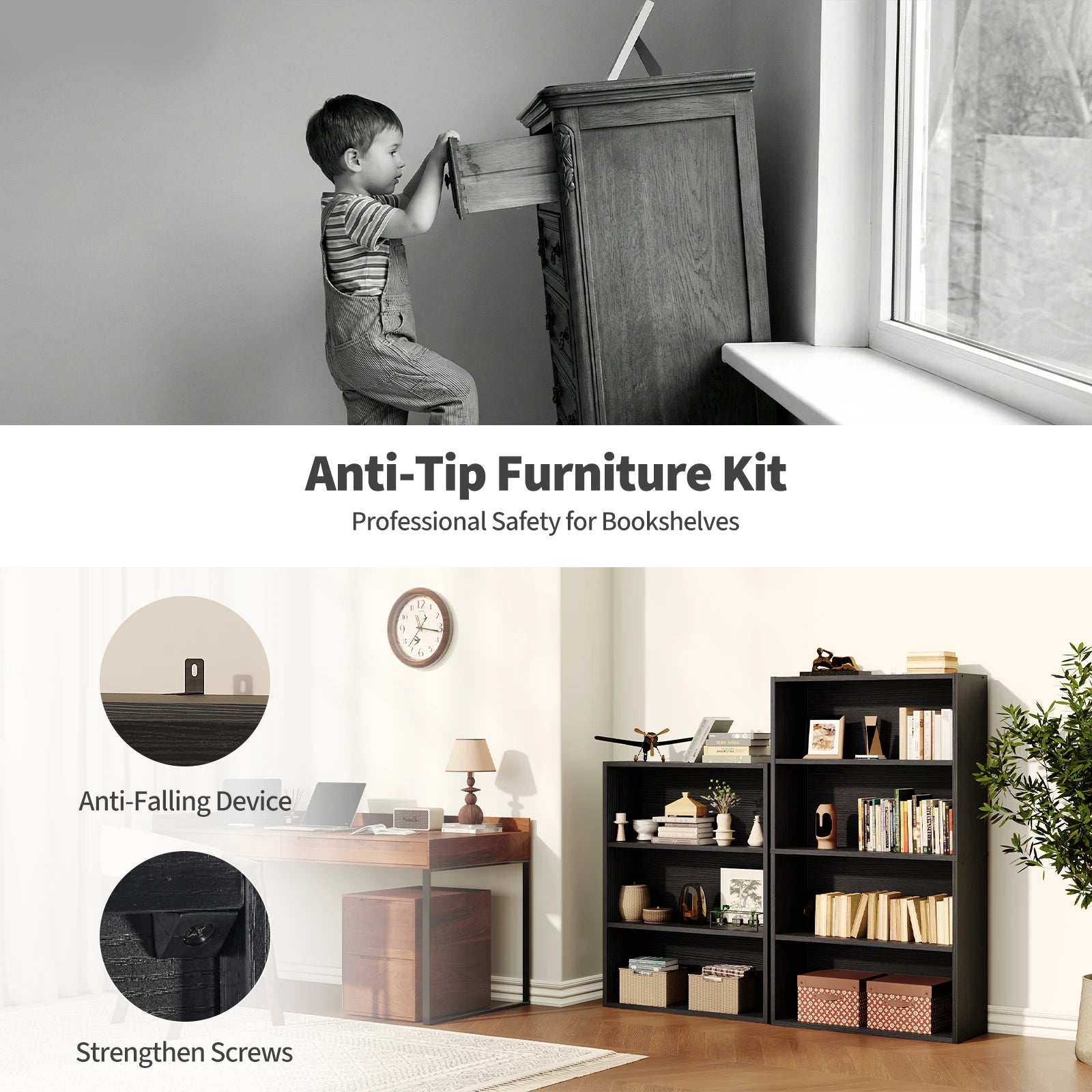 3-4 Tier Wooden Shelf Bookcase Tall Floor Standing Open Bookshelf for Living Room and Home Office Personalized Storage