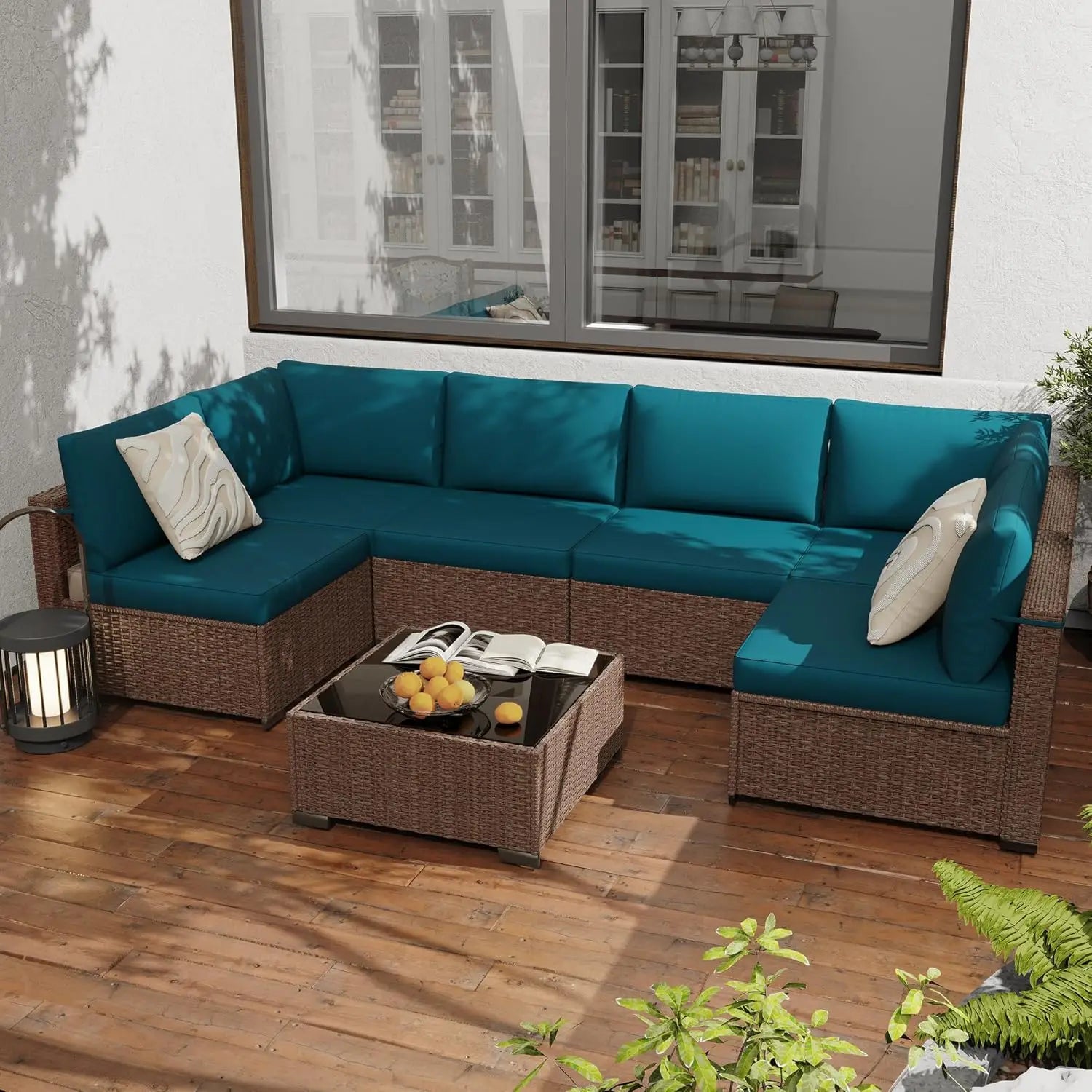 7-Piece All-Weather Rattan Patio Furniture Set Outdoor Modular Wicker Sectional Sofa