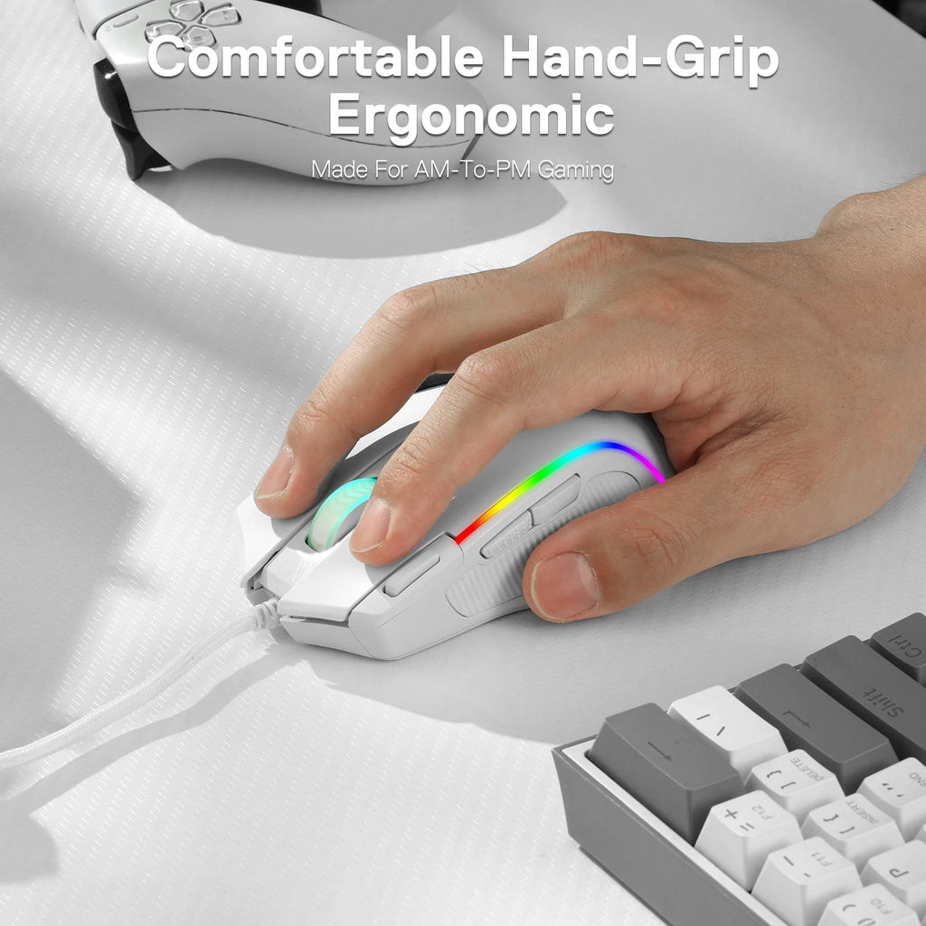 RGB Gaming Mouse 8000 DPI Wired Optical with 11 Programmable Buttons, White