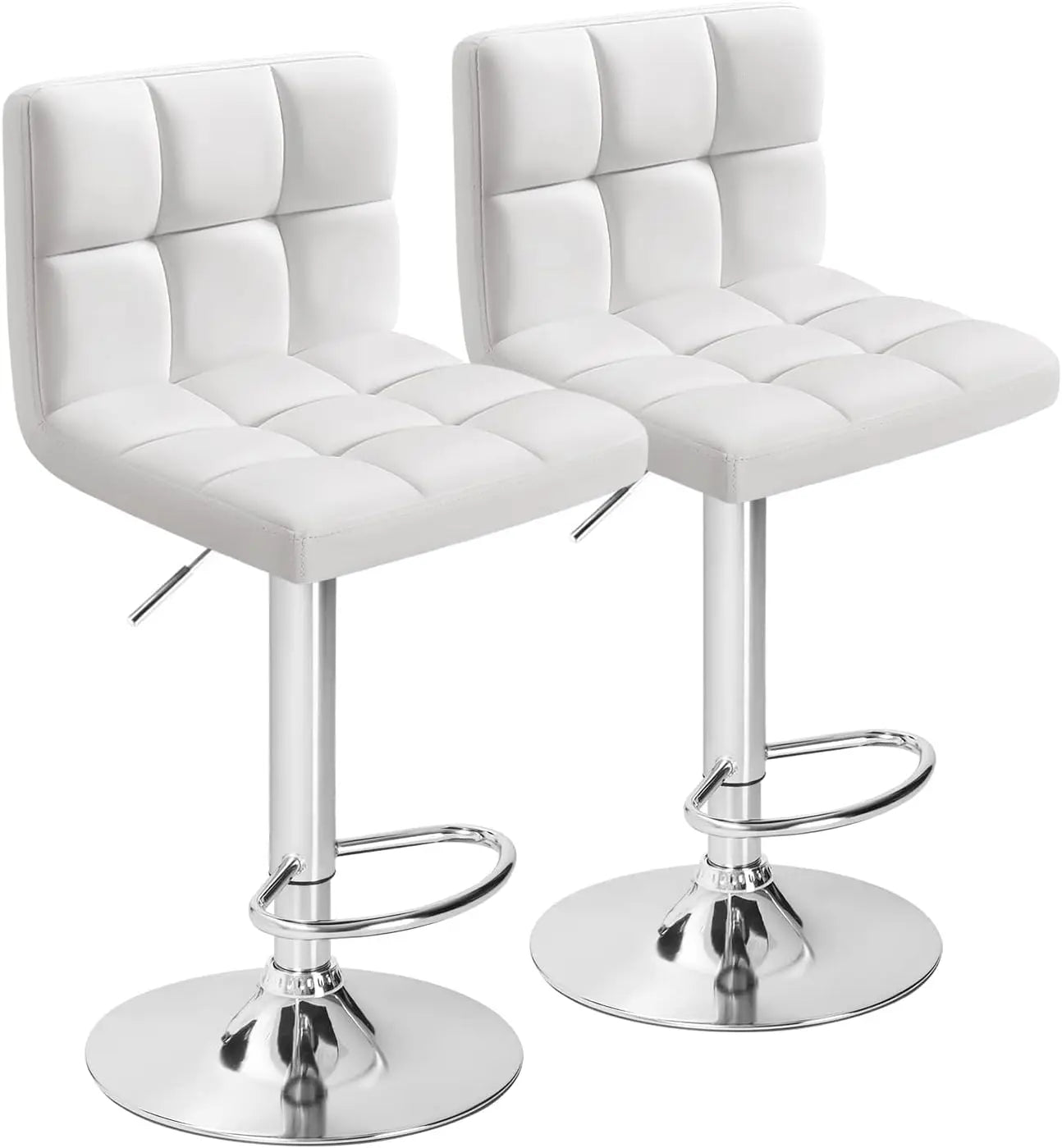 Bar Stools Modern Leather Swivel Adjustable Hydraulic Bar Stool Set of 2 (White)