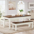 Farmhouse Kitchen Table Set for 4-6, 55-Inch Wooden Dining Table with 2 Benches, Space Saving 3 Pieces Heavy Duty Dinette