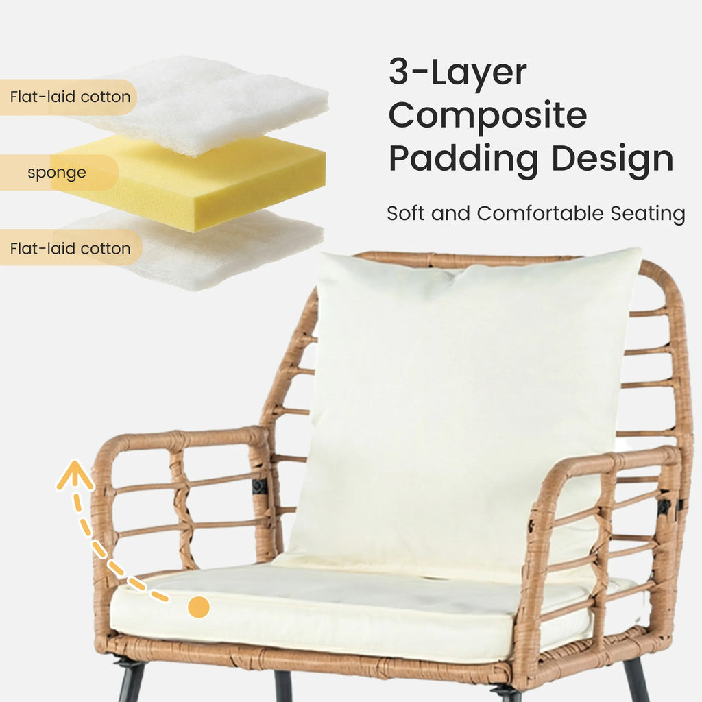 Outdoor Wicker Patio Furniture Set 4 Pieces with Soft Cushion and Glass.