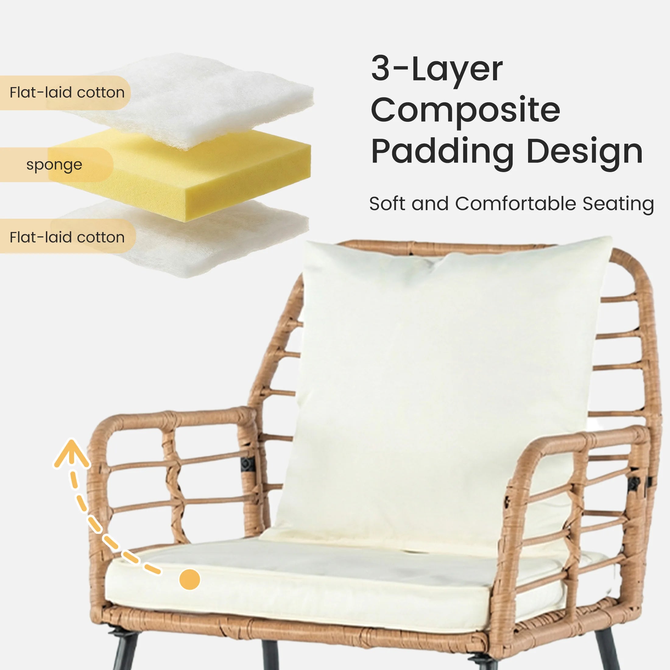 Outdoor Wicker Patio Furniture Set 4 Pieces with Soft Cushion and Glass.