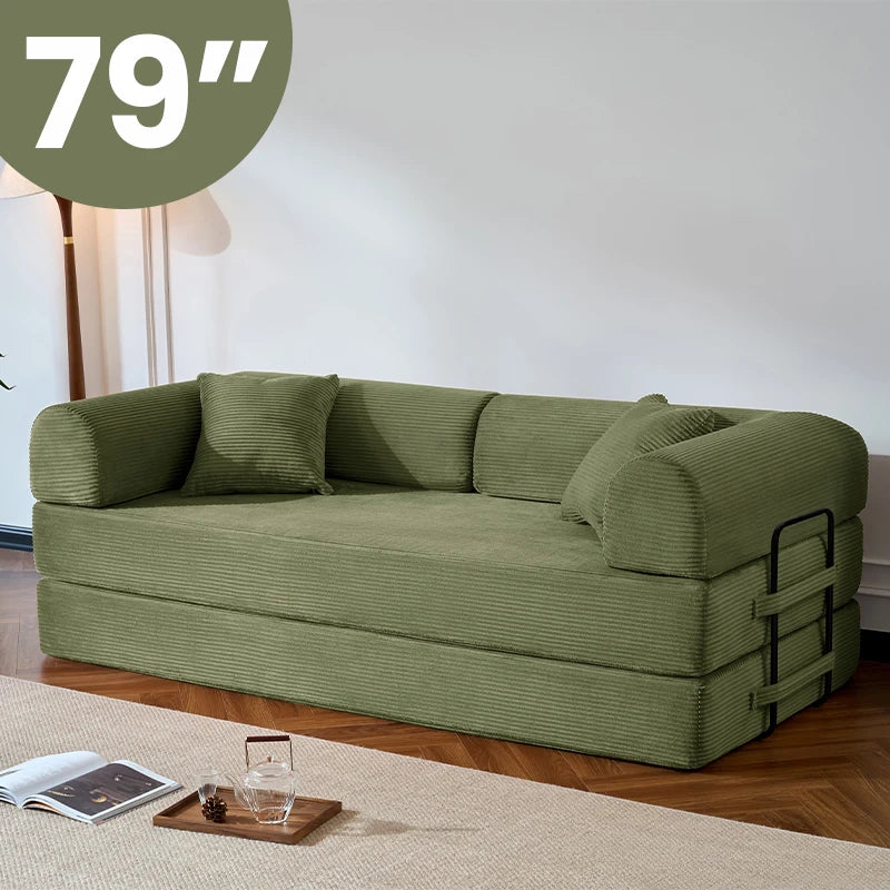 79’’ Folding Convertible Sofa Bed Corduroy Upholstered Boneless Couch, Loveseat Sleeper sofa