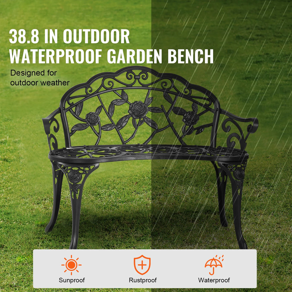 Outdoor Bench Wooden Metal Garden Bench.
