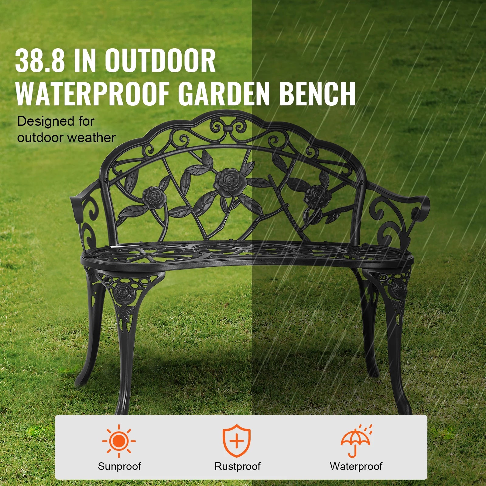 Outdoor Bench Wooden Metal Garden Bench.