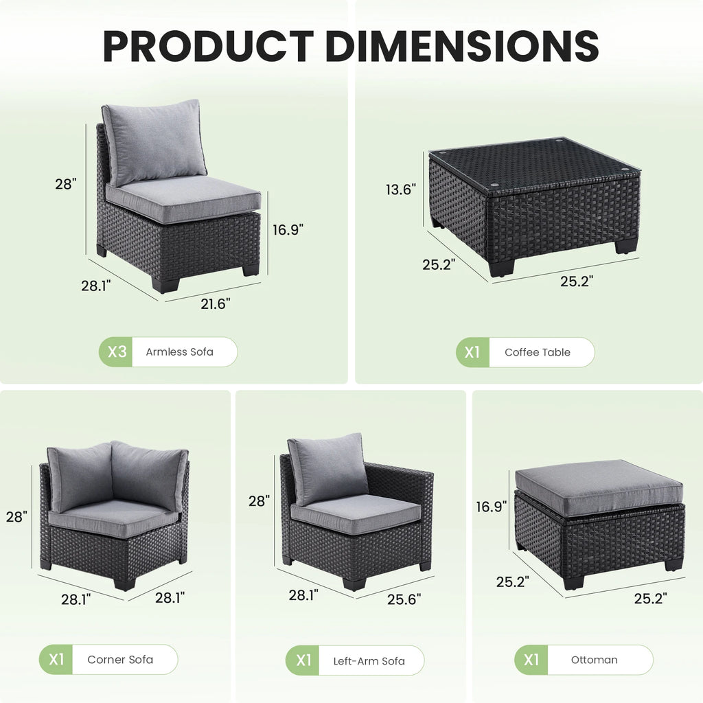 Patio Sectional Sofa Set, Outdoor Furniture with Ottoman