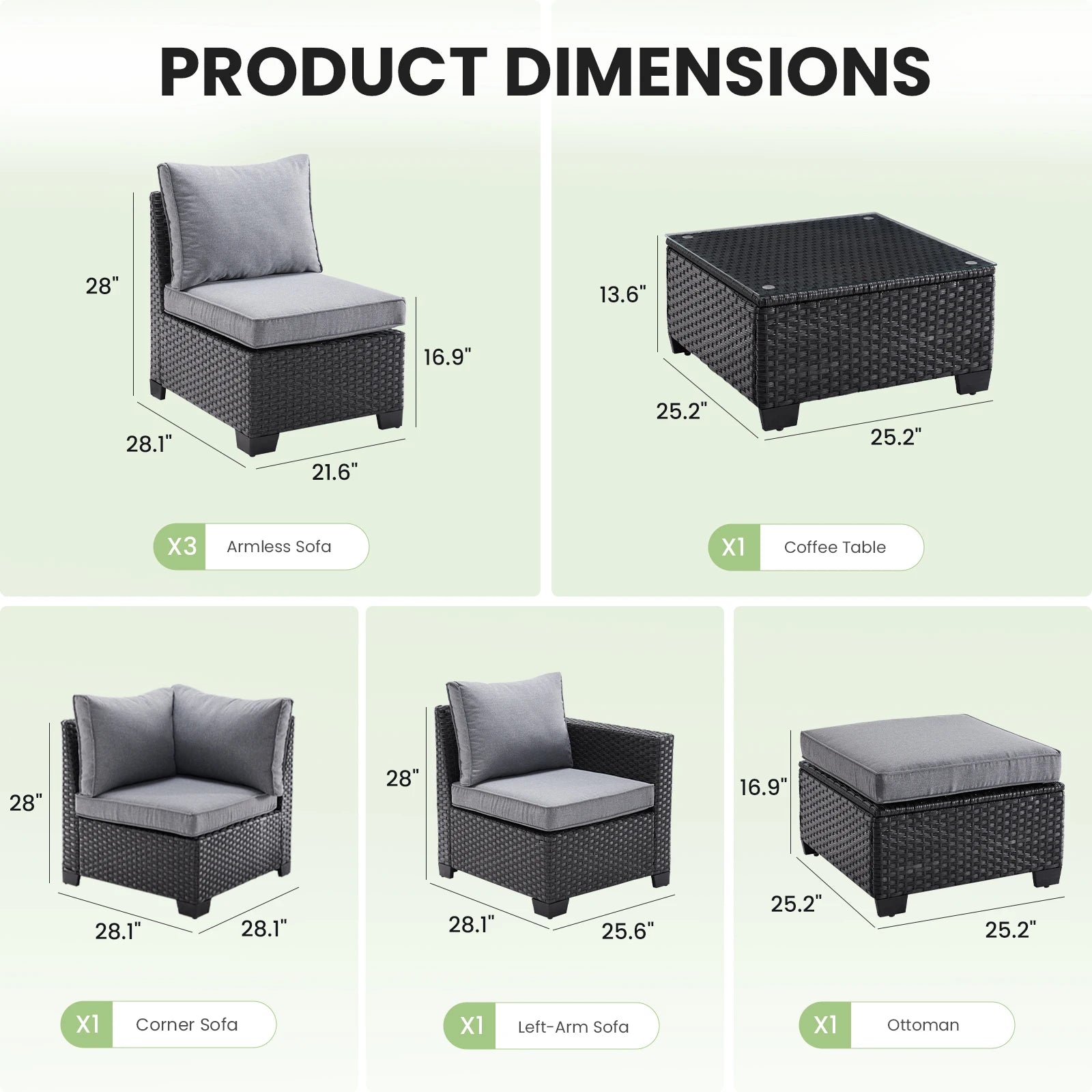 Patio Sectional Sofa Set, Outdoor Furniture with Ottoman