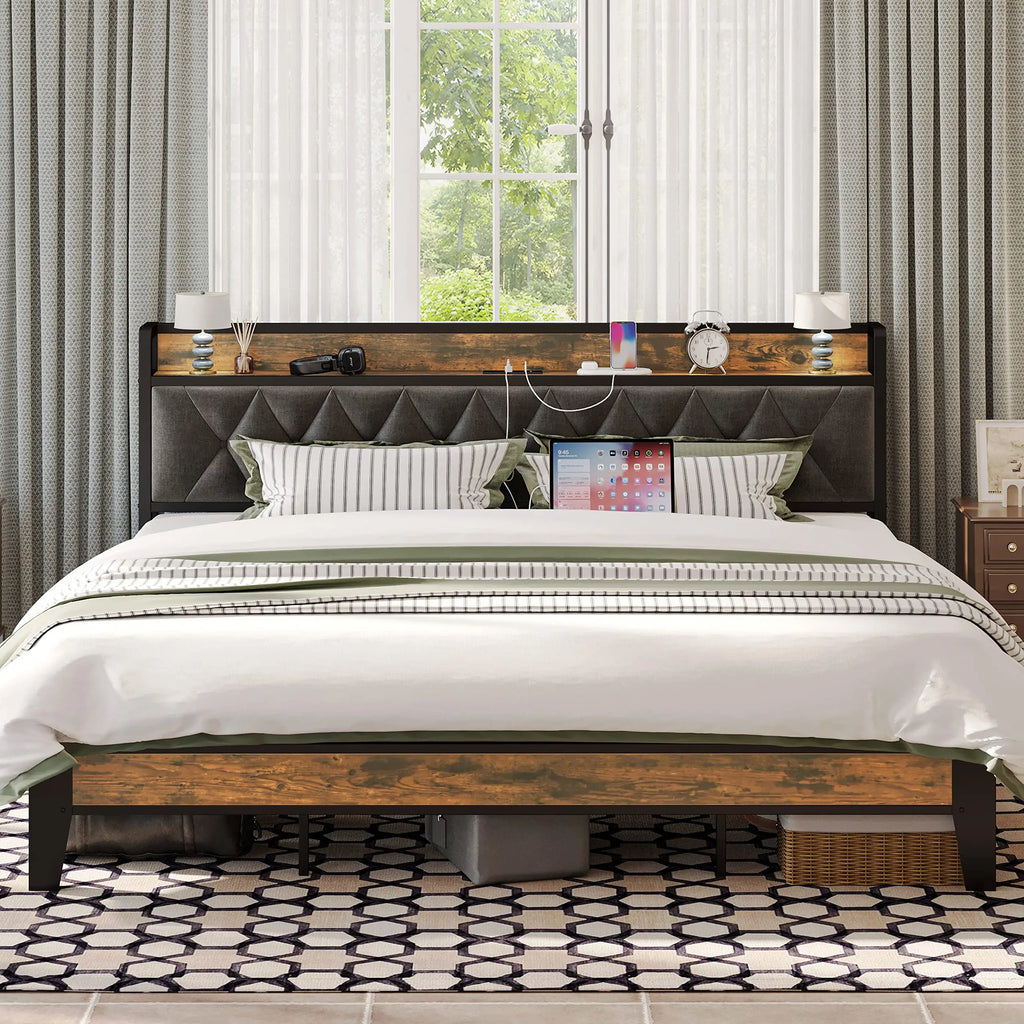 Twin/TwinXL/Full/Queen/King/CaliforniaKing Bed Frames, Storage Headboard with Outlets