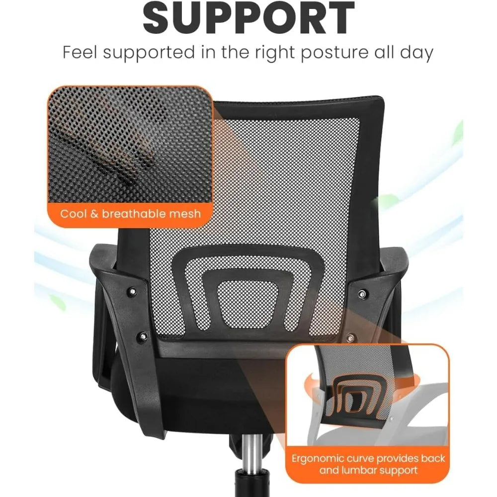 Black Mesh Gaming Office Chair Mid Back Lumbar Support