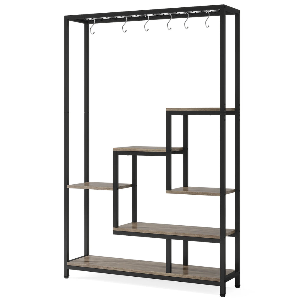 5 Tiers Tall Indoor Plant Stand 70.9 inches Large Metal Plant Shelf with 10 PC S Hanging Hooks for Garden
