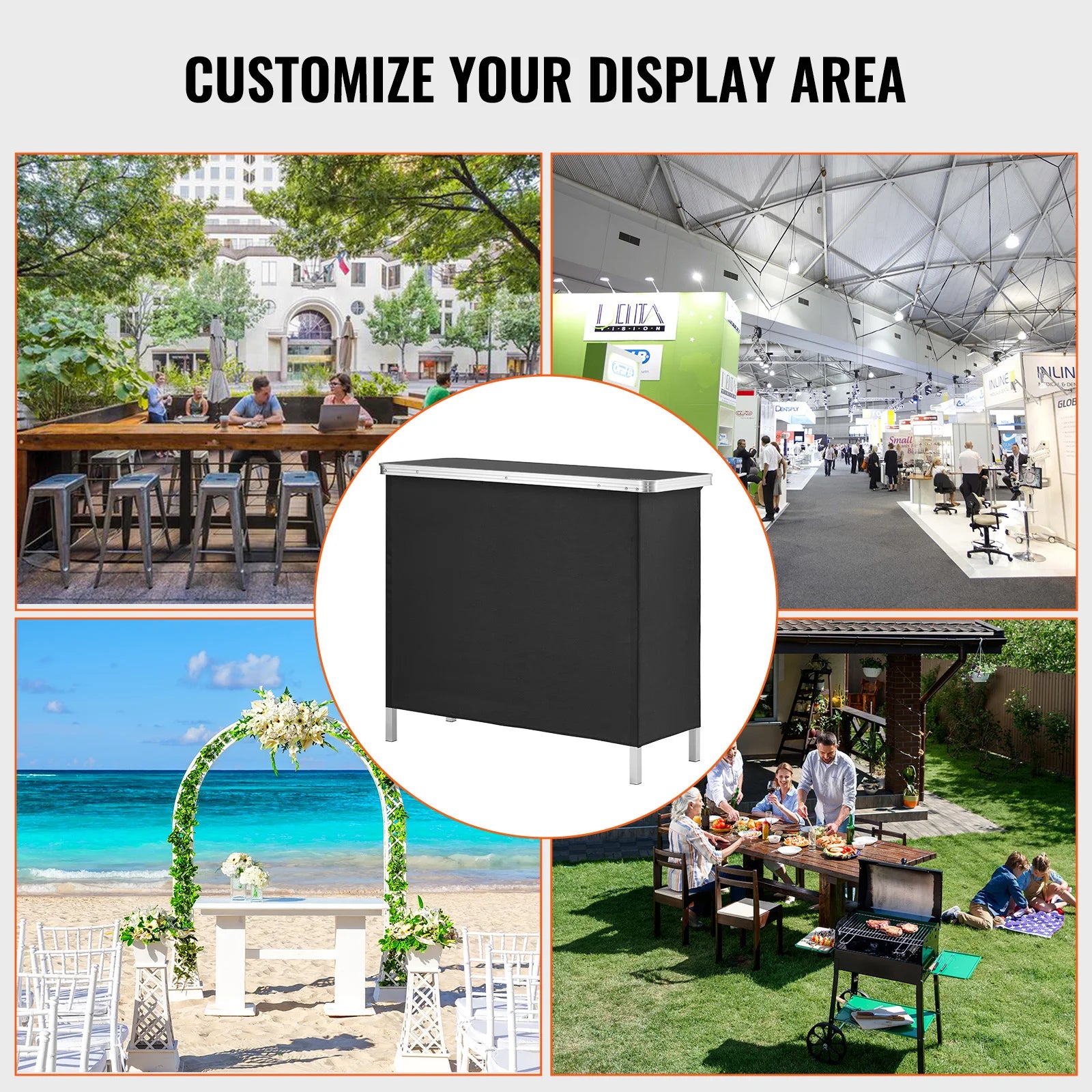 Folding Portable Bar Table Tradeshow Podium Table for Party Picnic Exhibition Include Carrying Case Storage Shelf Skirt