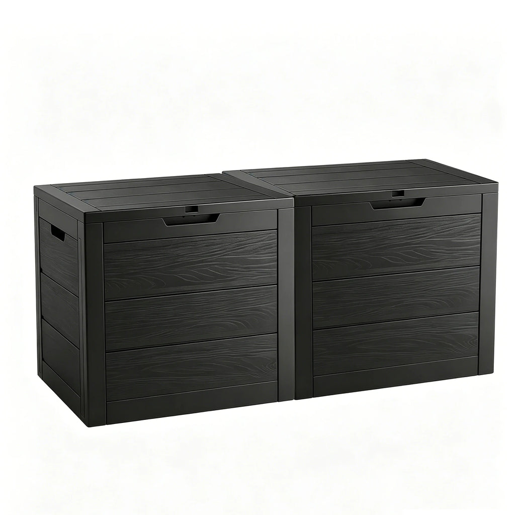 70 Gallon Outdoor Deck Storage Box, Waterproof Wood Grain Resin Patio Storage Bench
