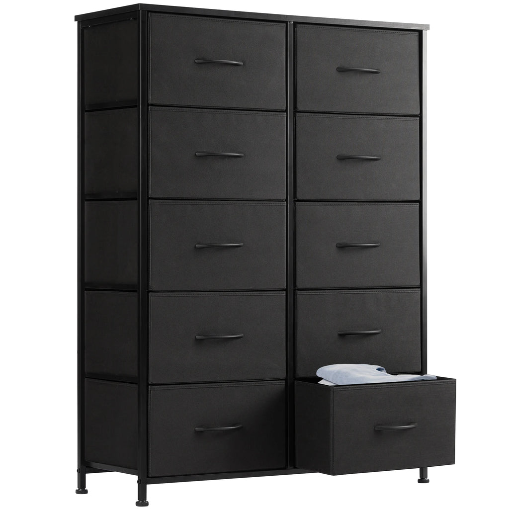 JHK Bedside Table For Bedroom With 10 Fabric Drawers