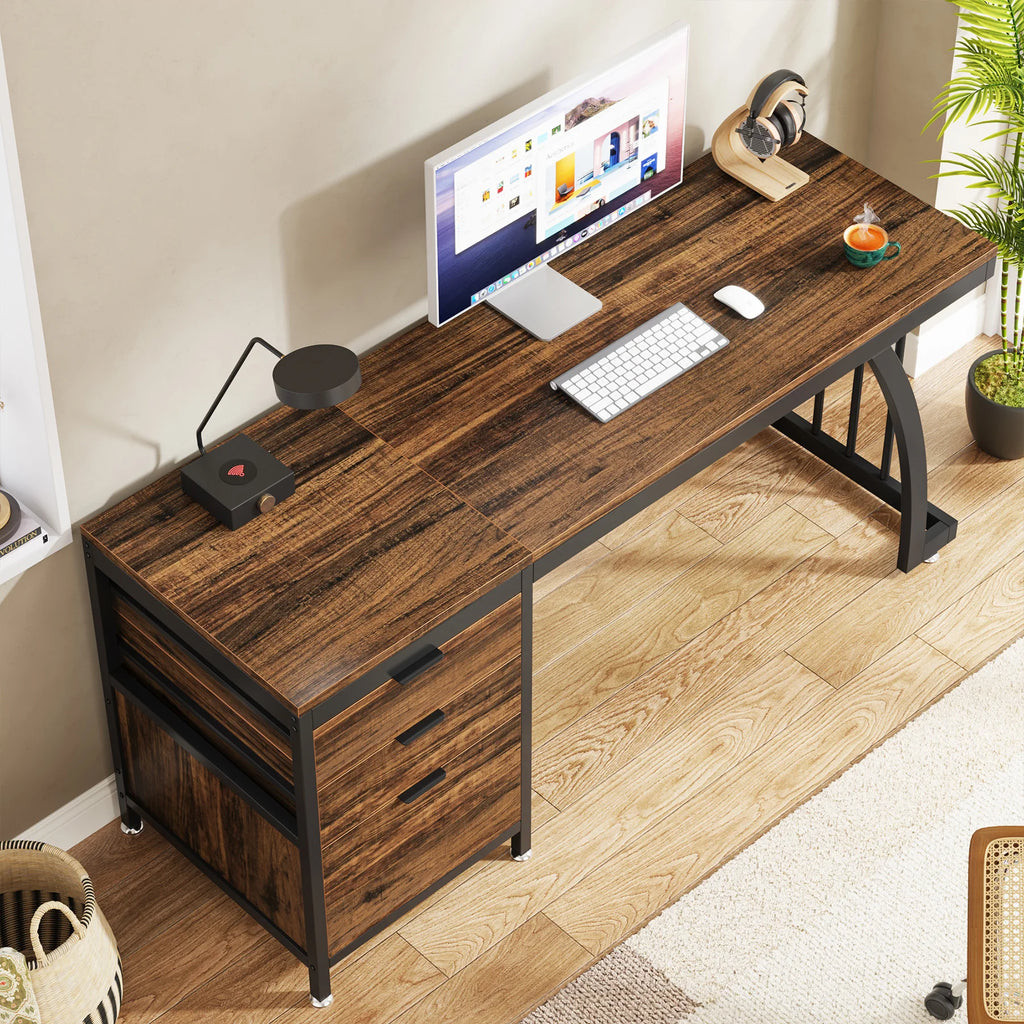 Computer Desk with 3 Drawers, 59-Inch PC Desk with Reversible Drawers, Writing Table Workstation
