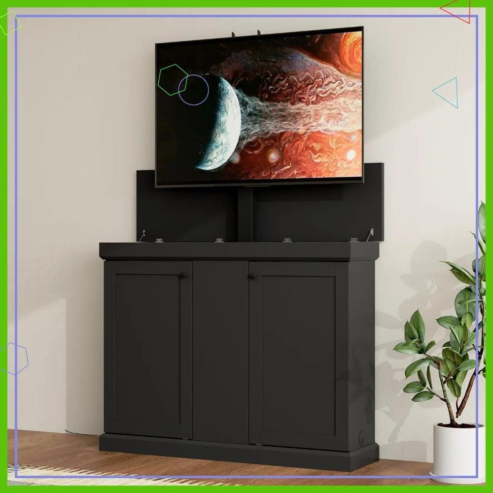 Electric TV Lift Cabinet Stand with Remote, 50.4" Media Console for Living Room, Black