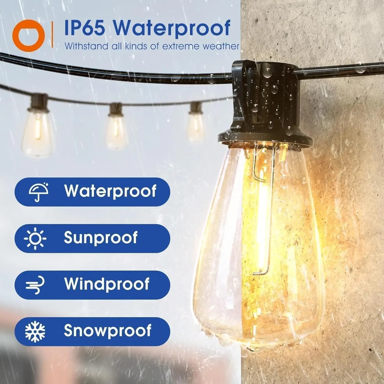 150FT LED Outdoor Waterproof Patio Lights Shatterproof ST38 Replaceable Bulbs Dimmable Hanging Lights.