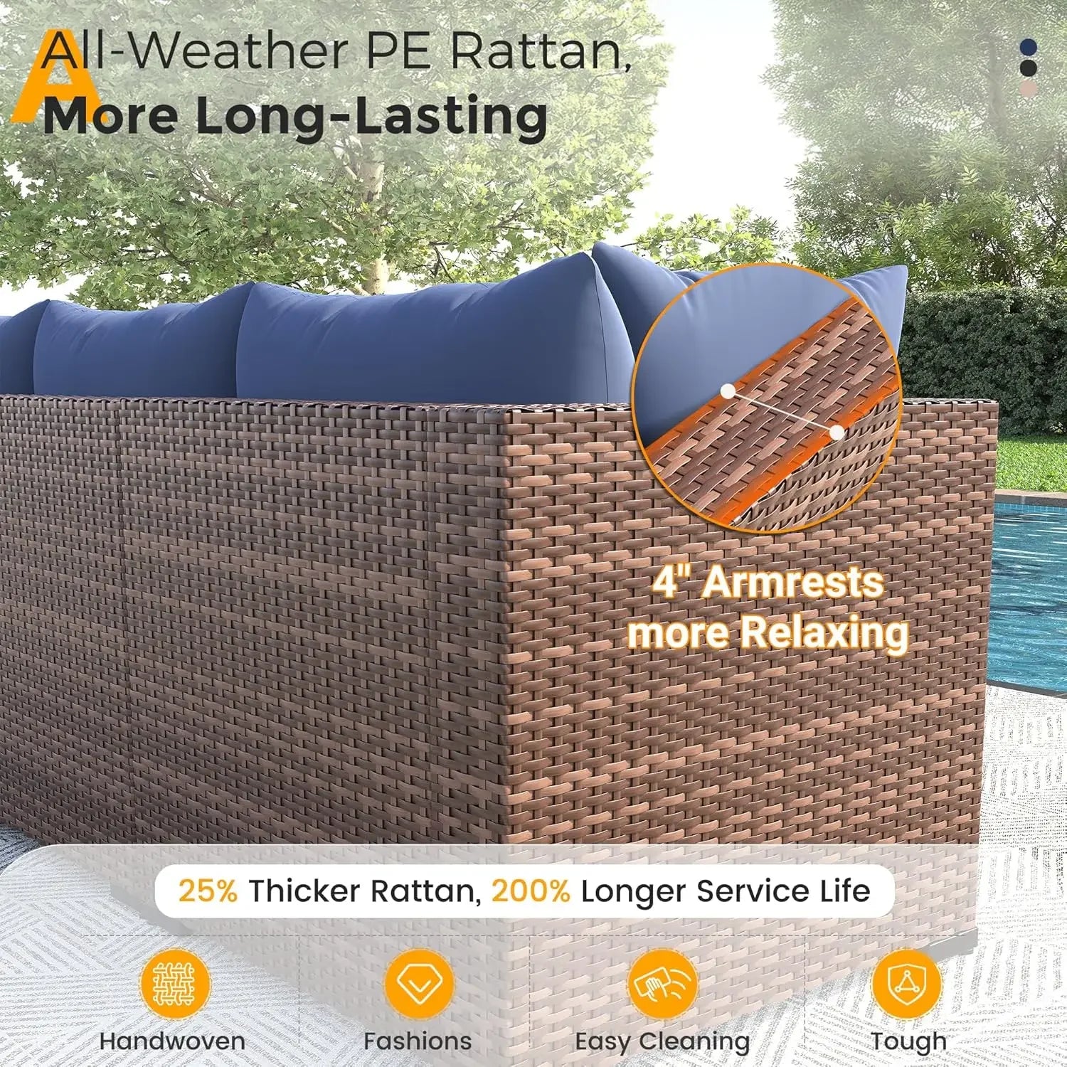 Furniture Set with Fire Pit Table, 8 Piece Sectional Sofas, All-Weather Wicker