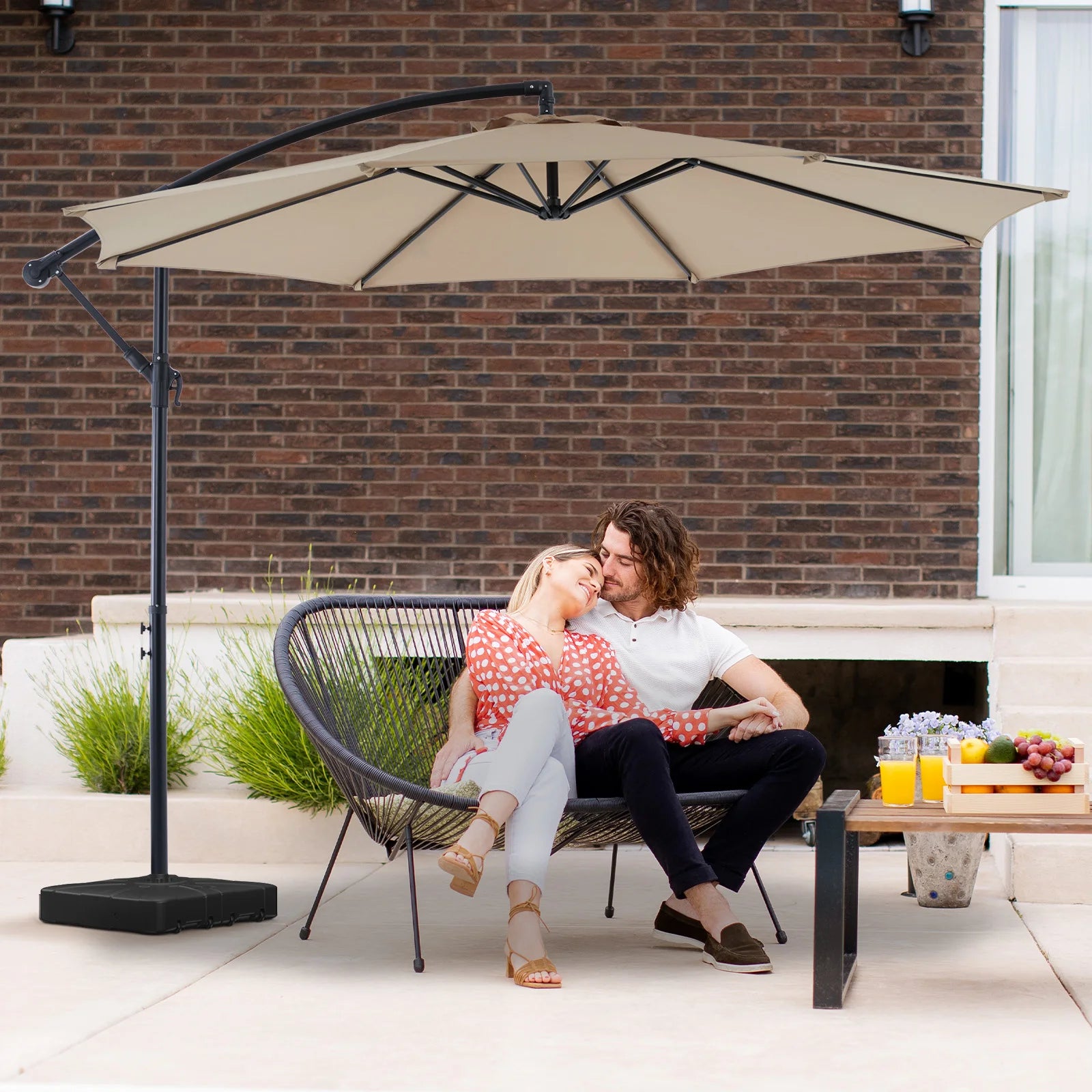 10FT Outdoor Patio Umbrella Hanging Cantilever with Easy Tilt Adjustment UV Protection