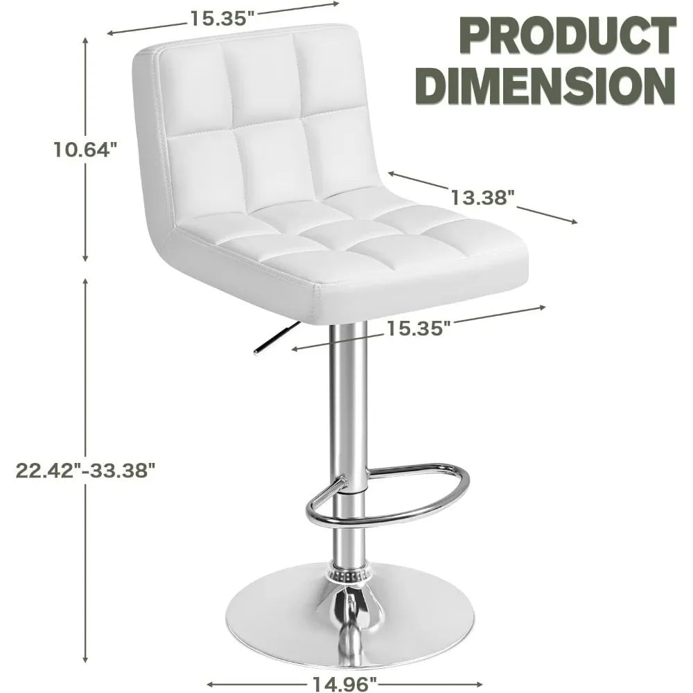 Bar Stools Modern Leather Swivel Adjustable Hydraulic Bar Stool Set of 2 (White)
