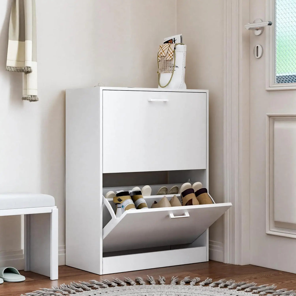 Shoe Cabinet with 2 or 3 Flip Drawers, Hidden Slim Freestanding Shoe Storage Cabinet, Narrow Freestanding Shoe Organizer
