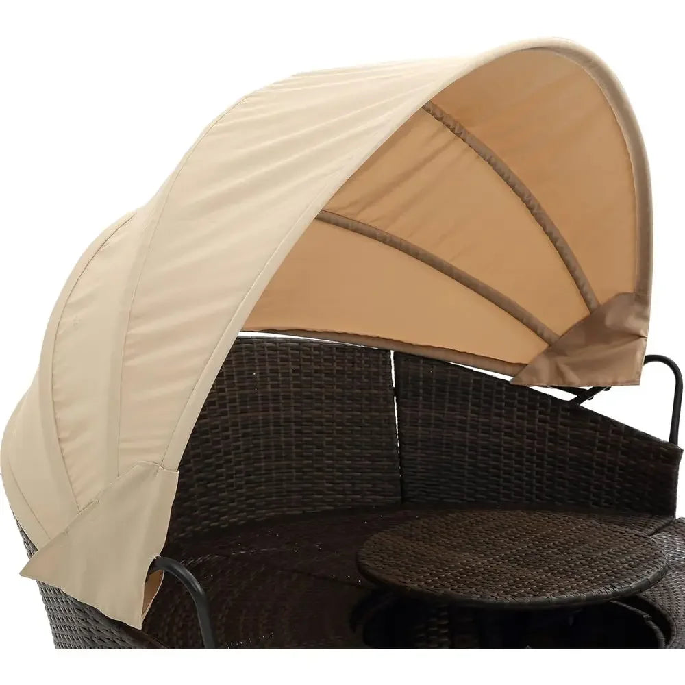Outdoor Patio furniture Set Daybed Round Lounge with Retractable ,Lid
