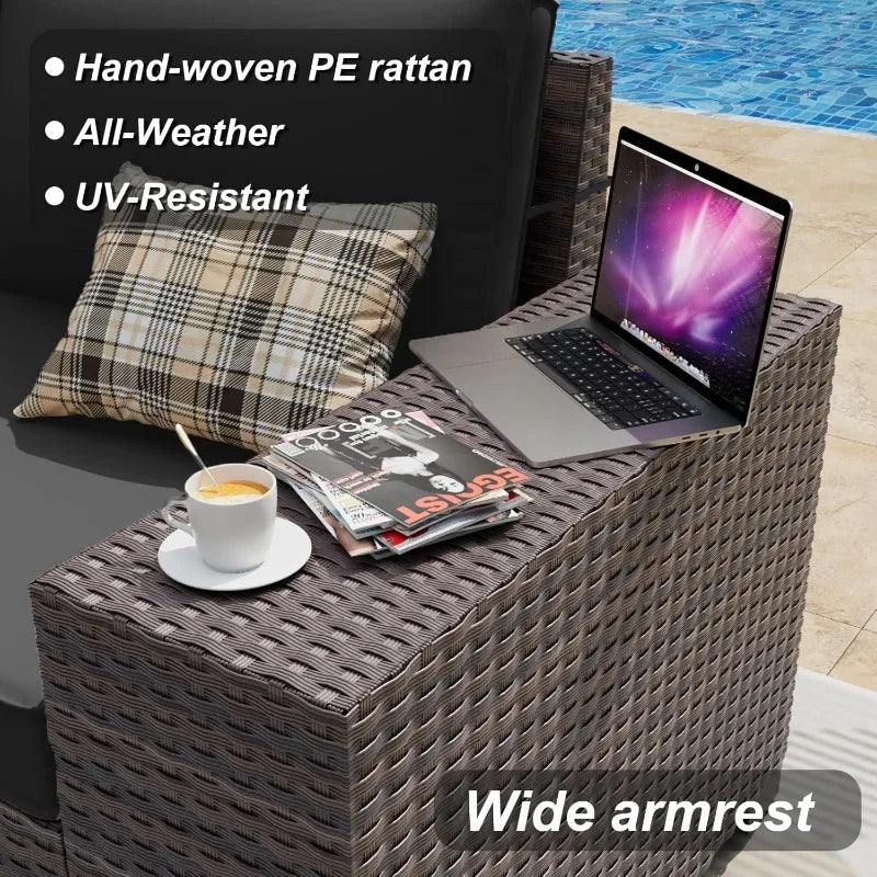6 Pieces Patio Furniture Set, Oversized Seat/Armrest and High Back Wicker Sectional