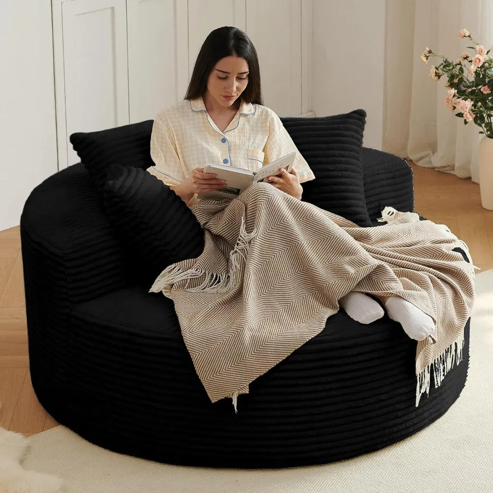 Oversized Round Chair Lounge Chaise, Upholstered Corduroy Deep Seat Cloud Large Circle Sofa Chair.