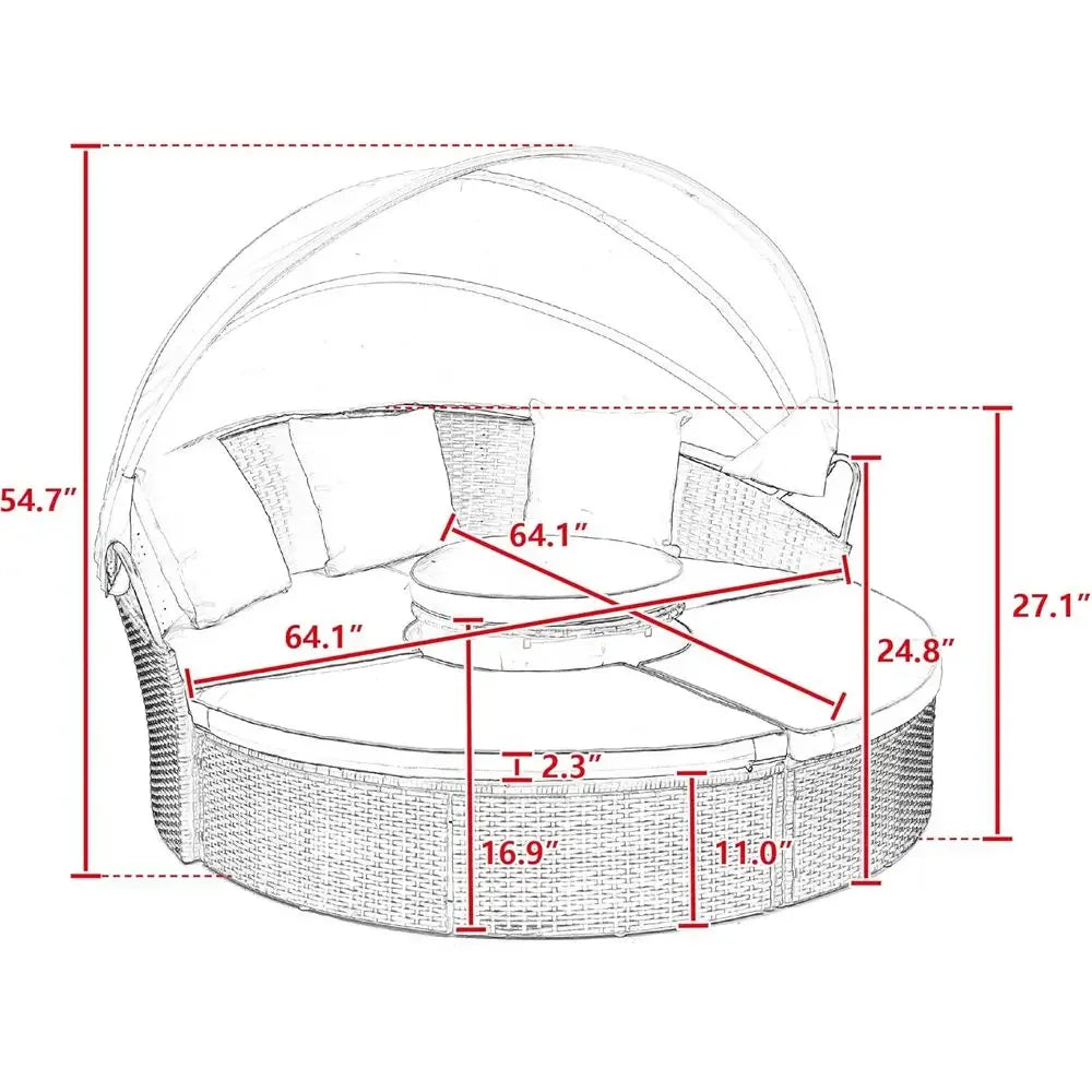 Outdoor Patio furniture Set Daybed Round Lounge with Retractable ,Lid