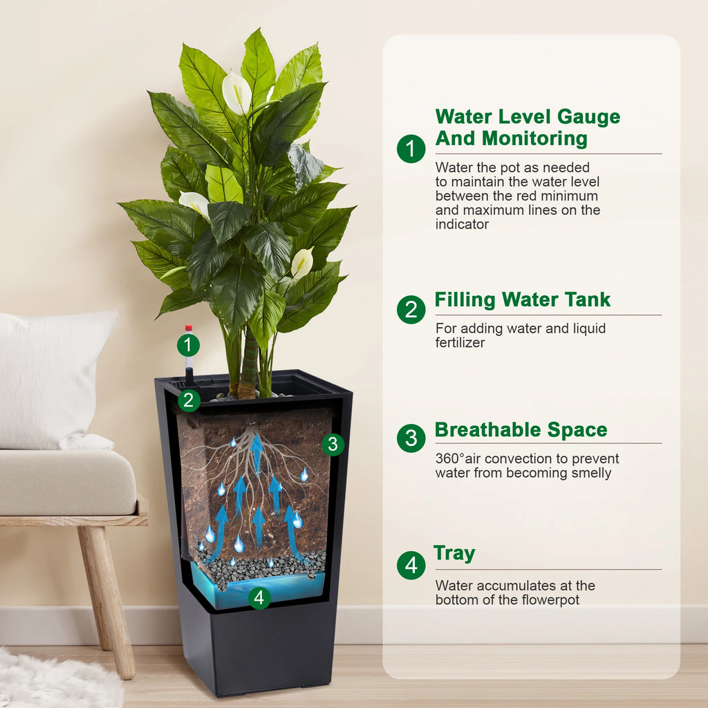 2pcs Outdoor Indoor Planter Pots, High Front Porch Planter Pots with Drainage Holes Auto Watering