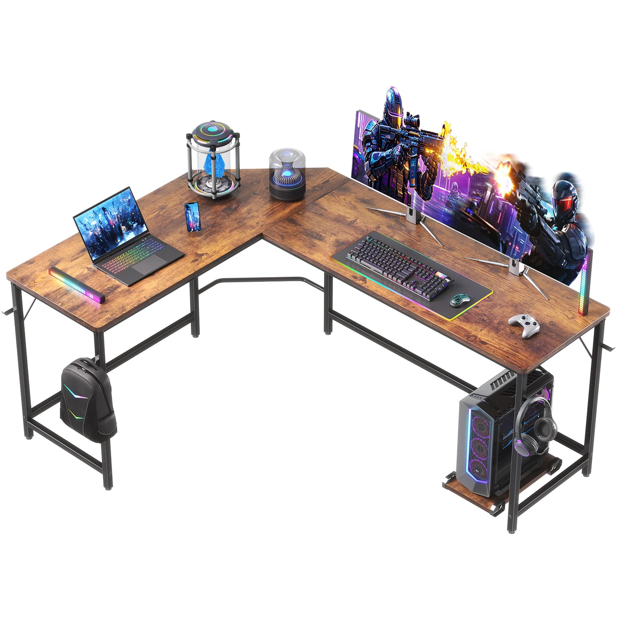 66 Inch L Shaped Corner Computer Desk With Iron Hook X-type Stable Structure Larger Gaming Office Table