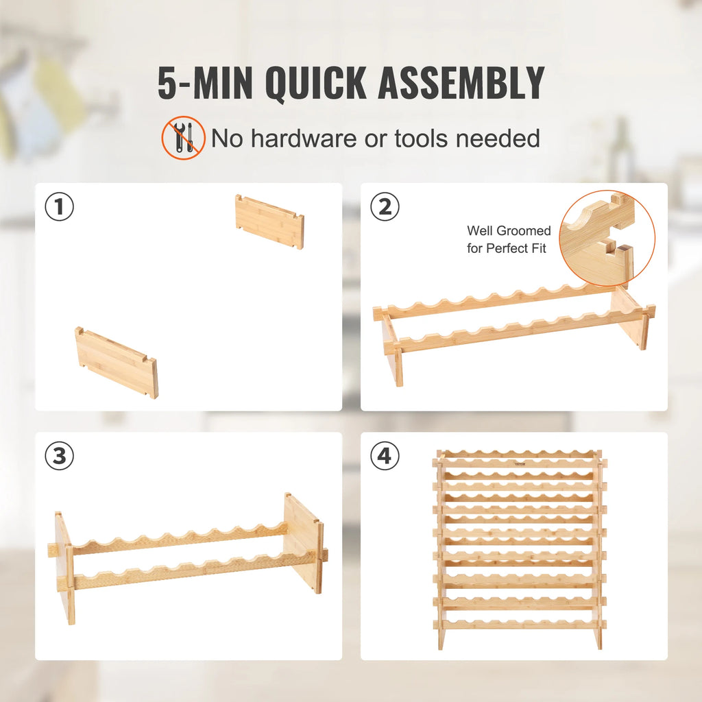 48/72 Bottle Stackable Modular Wine Rack Free Standing Wine Storage Rack Bamboo Wine Holder Display Shelves for Cellar
