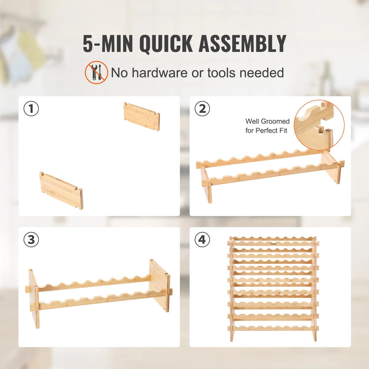 48/72 Bottle Stackable Modular Wine Rack Free Standing Wine Storage Rack Bamboo Wine Holder Display Shelves for Cellar