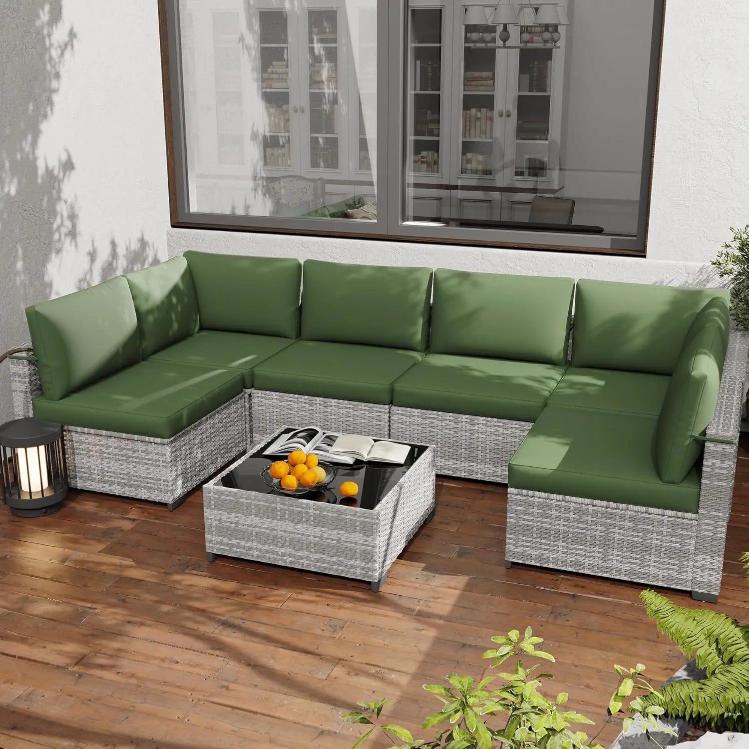 7-Piece All-Weather Rattan Patio Furniture Set Outdoor Modular Wicker Sectional Sofa