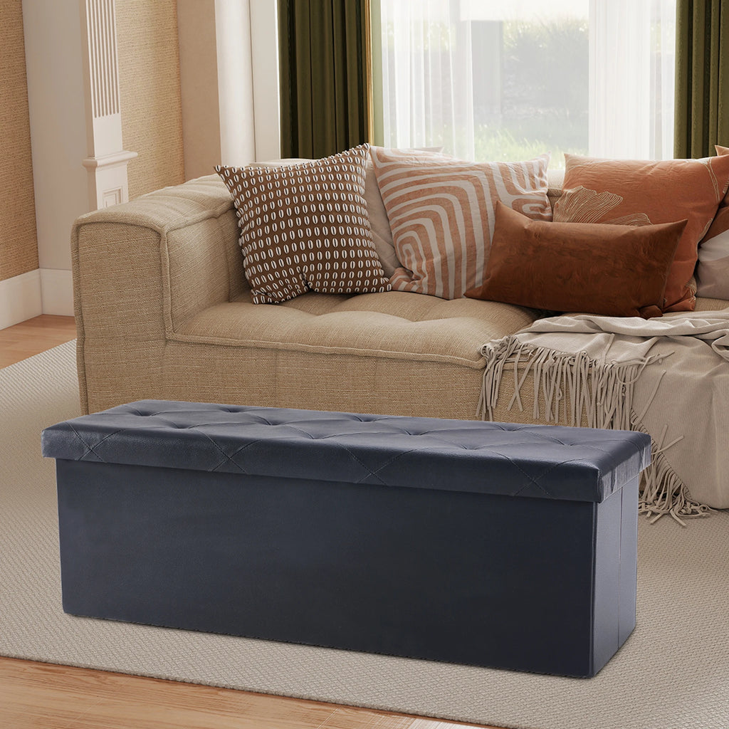 43 Inches Leather Folding Ottoman Storage Footstool Toy Box Bedroom Bench Load 660 lbs Foot Rest