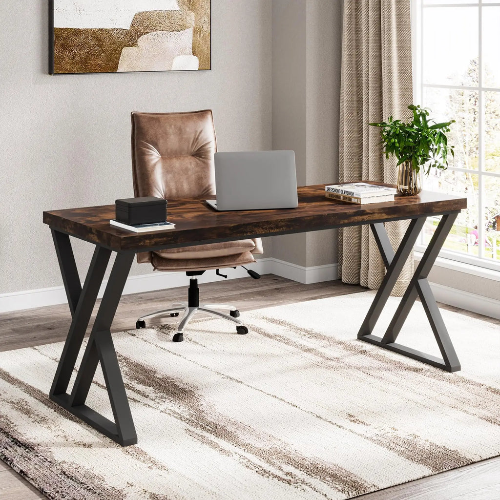 Writing Computer Desk, 55 inch Heavy Duty Study Desk with Z-Shaped Metal Leg, Modern Simple