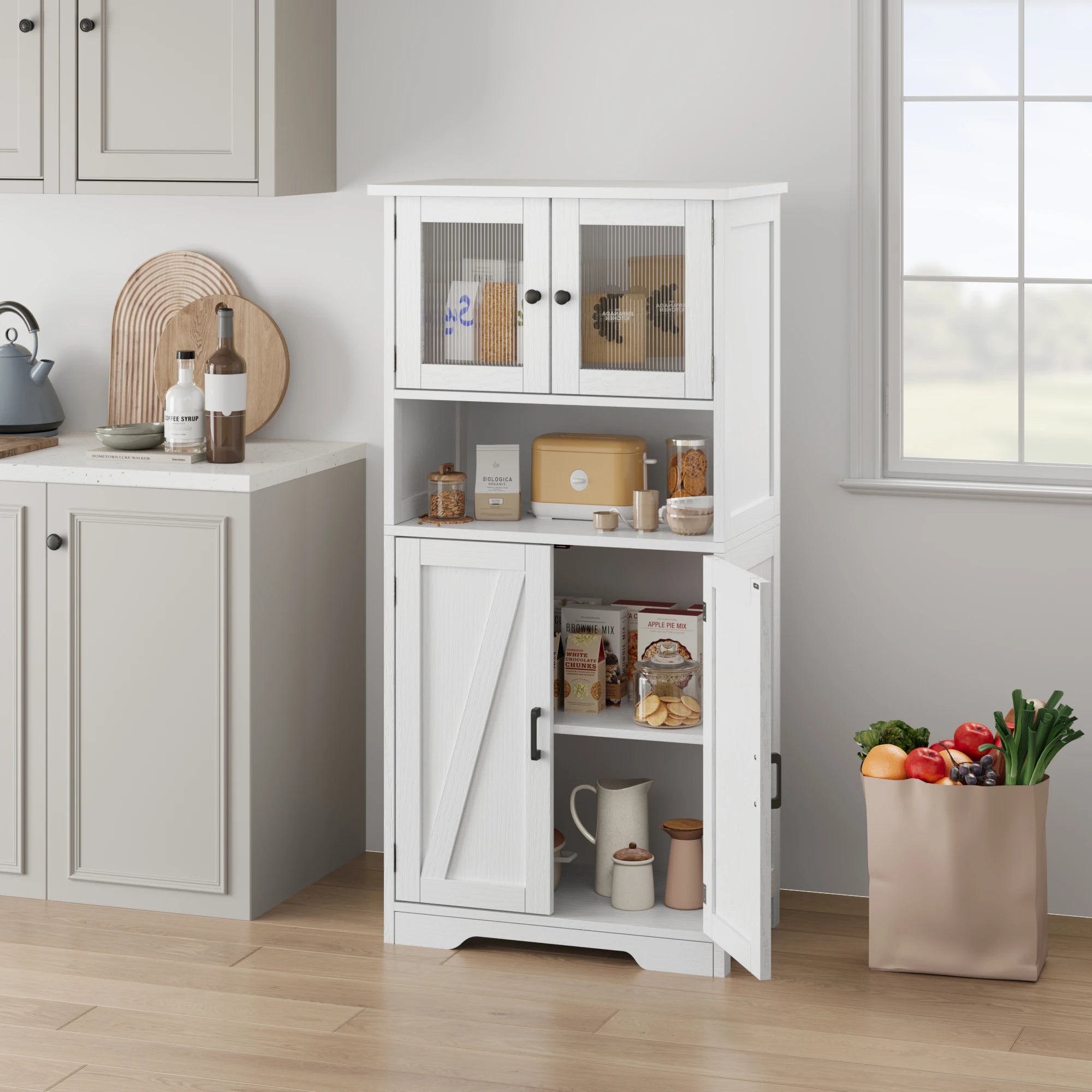 Free Standing Kitchen Pantry Cupboard with 4 Doors
