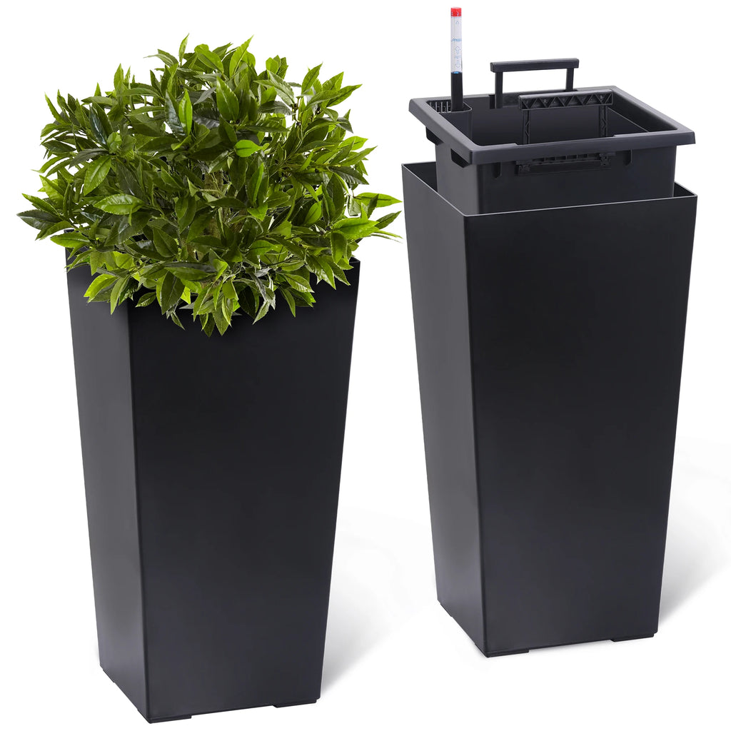 2pcs Outdoor Indoor Planter Pots, High Front Porch Planter Pots with Drainage Holes Auto Watering