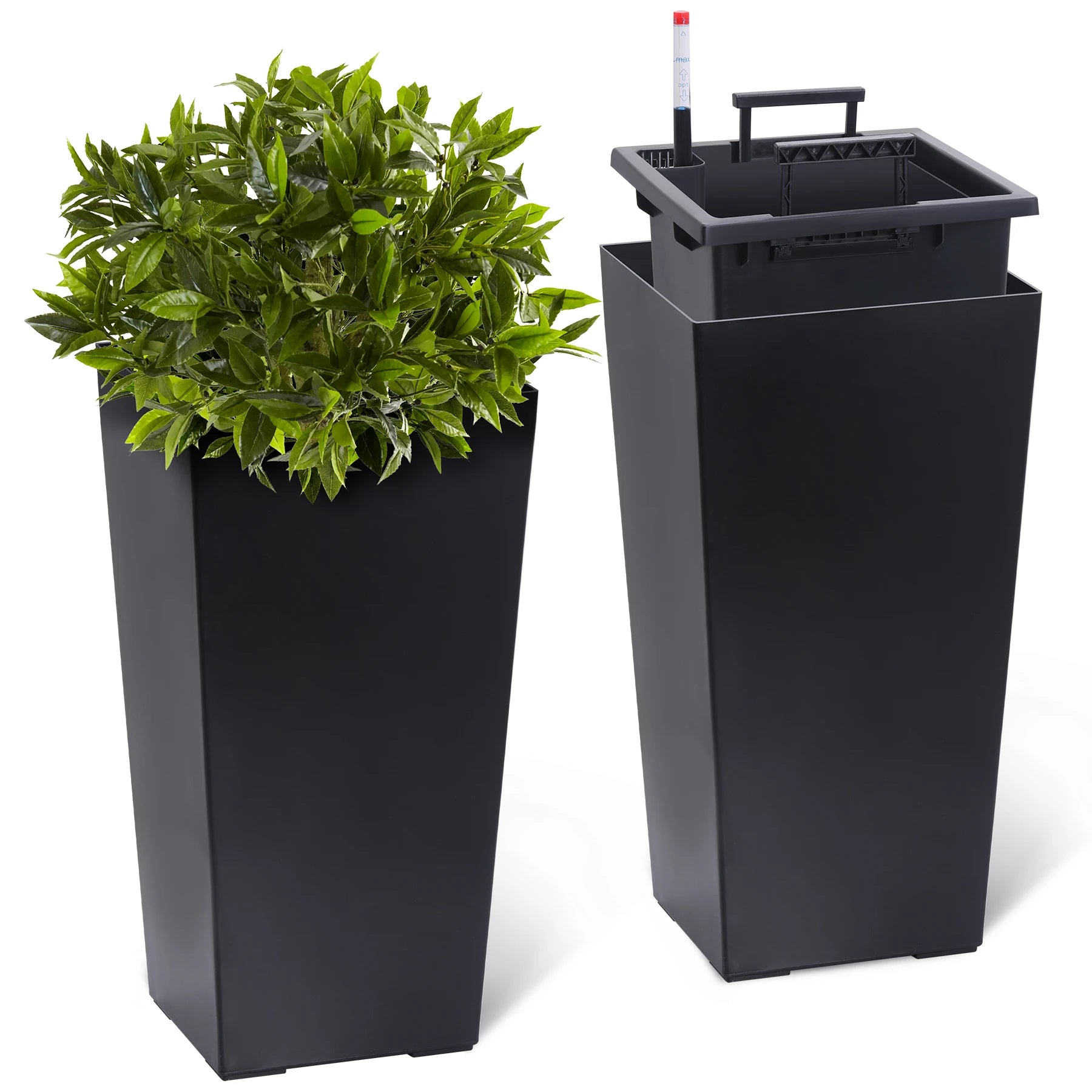 2pcs Outdoor Indoor Planter Pots, High Front Porch Planter Pots with Drainage Holes Auto Watering