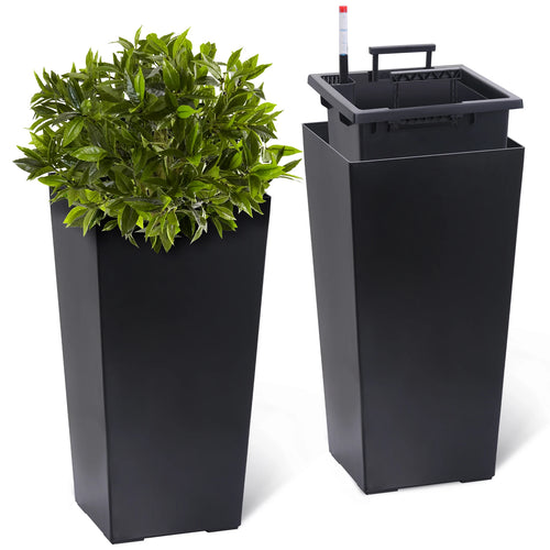 2pcs Outdoor Indoor Planter Pots, High Front Porch Planter Pots with Drainage Holes Auto Watering