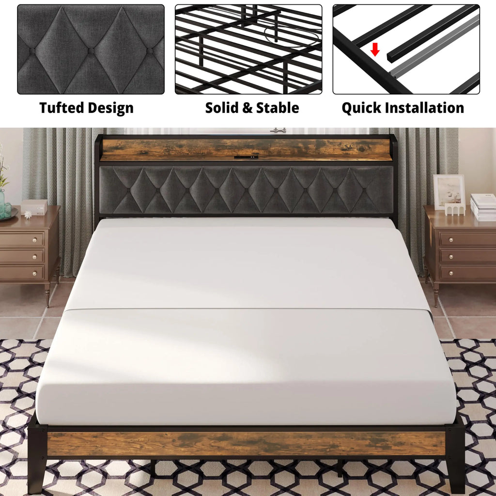 Twin/TwinXL/Full/Queen/King/CaliforniaKing Bed Frames, Storage Headboard with Outlets