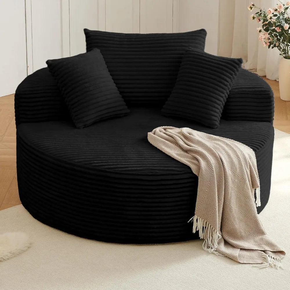 Oversized Round Chair Lounge Chaise, Upholstered Corduroy Deep Seat Cloud Large Circle Sofa Chair.